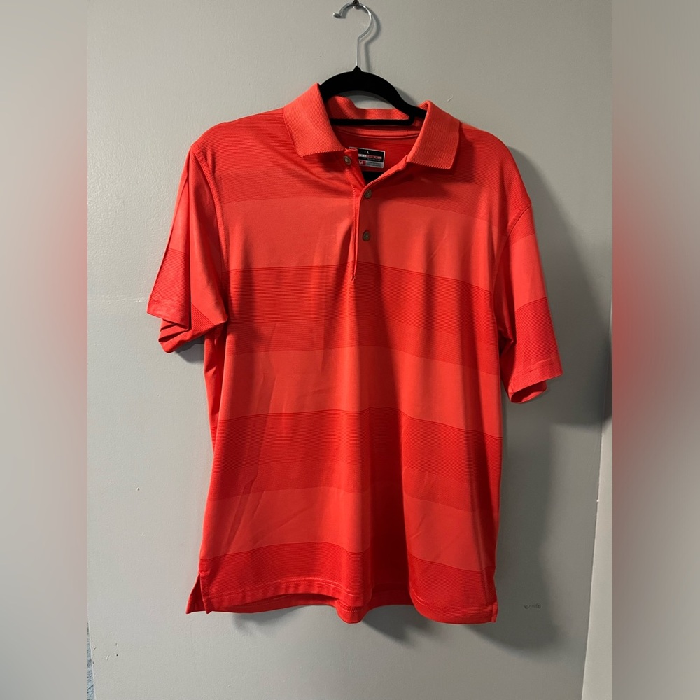 Orange stripped golf polo